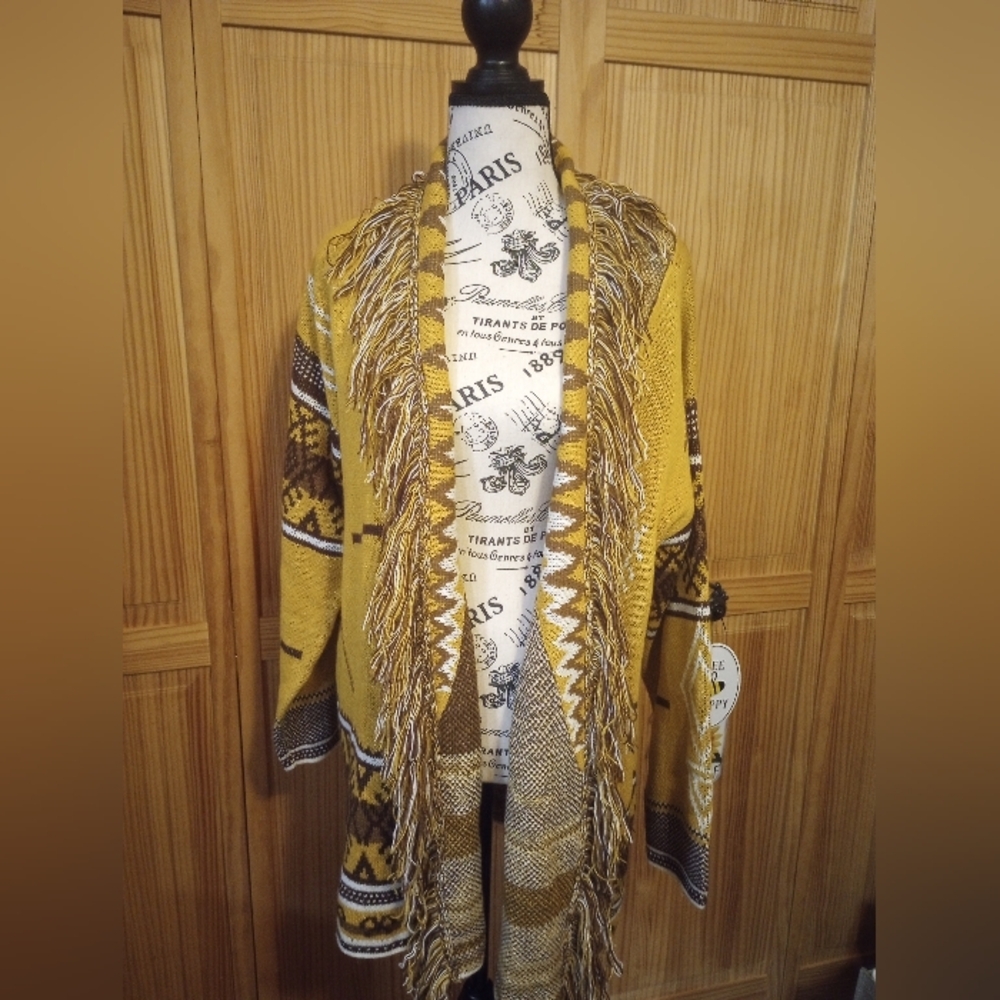 Cato Yellow and Brown Patterned Cardigan - Picture 5 of 6